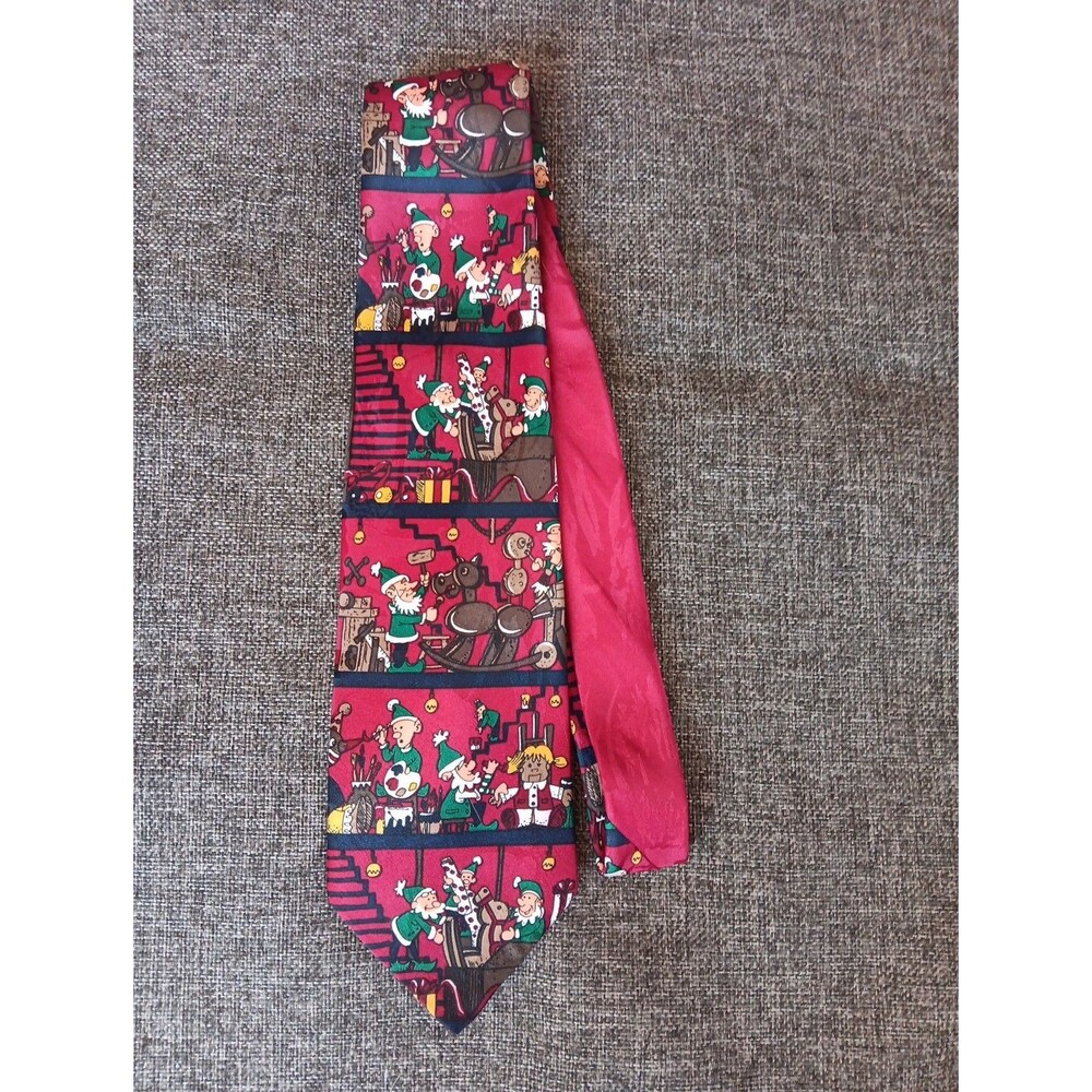 Tie 70s 80s 90s Y2K Mens Ho Ho Ho Holiday Elves Workshop 3.75 Wide 58 Long